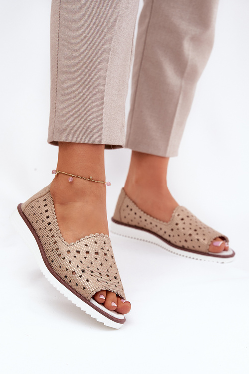 Leather perforated ballerinas with open toes S.Barski LR51-922 Gold