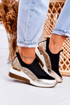 Women’s Leather Wedge Sneakers Black Gold Frances