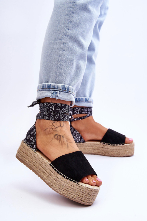 Suede Wedge Sandals Black Livia