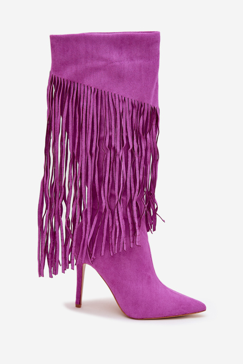 Women's High Heel Boots with Fringes Purple Isalune