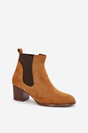 Chunky Heeled Ankle Boots Made of Eco Suede Camel Sinirae