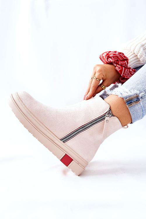 Platform Suede Lace-up Booties Beige Nessa