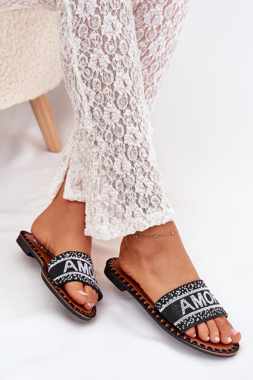 Women's Flat Sandals With Decoration Amore Black Avelina