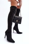 Over-the-Knee Suede Boots on Heel  Black Calfi