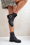 Lacquered Ankle Boots With Decorative Buckle Black Zazoo