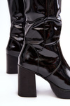 Women's Patent-Leather Boots On Heel Black Efatina
