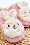 Kapcie Dziecięce Futrzane Z Króliczkiem Różowe Apolanie MP8630