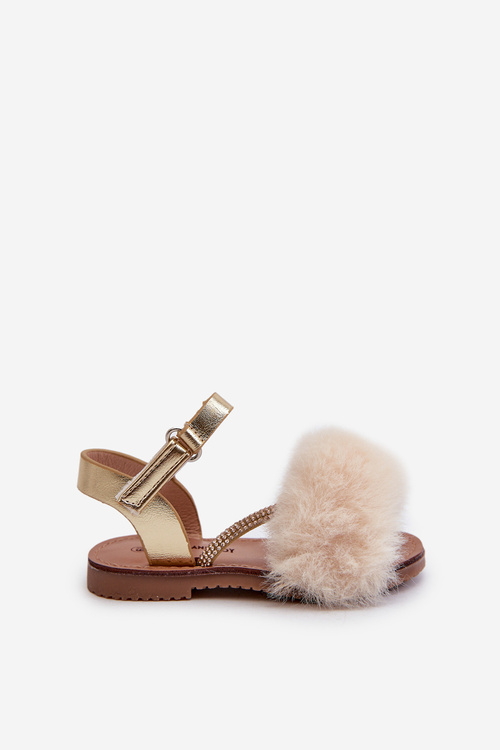 Children's Sandals with Velcro and Faux Fur Gold Rosavere