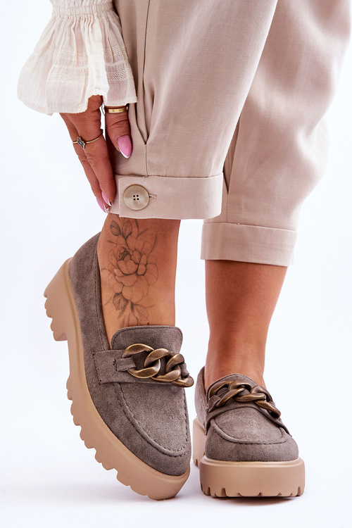 Suede Women's Moccasins S.Barski HX52-222 Grey