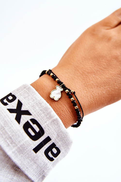Women's Double Bracelet With Beads Black-Gold bear