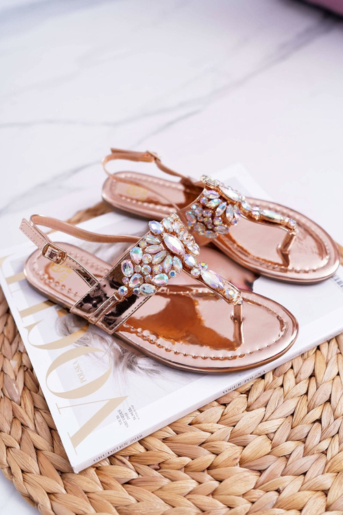 Flip Flops Sandals With Crystals Lu Boo Pink Gold