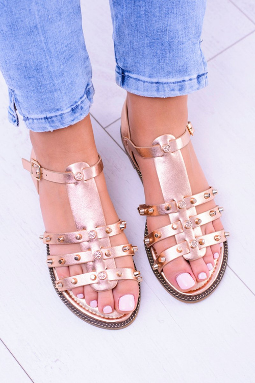 Women's Sandals with Studs Aglet Pink Gold