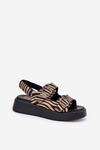Women's Platform And Wedge Sandals With Buckles Zebra Beige-Black Genorre