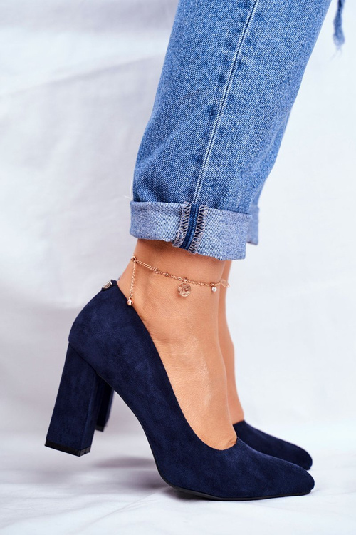 Suede Pumps On A Block Heel Sergio Leone PB216 Navy Blue
