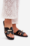 Flat Women's Sandals With Strap And Golden Detail Black Kerenza
