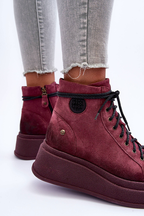 Leather Ankle Boots On Massive Platform Maciejka 06309-23 Burgundy
