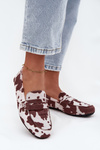 Damskie Mokasyny Loafersy W Łaty Płaskie Brązowo-Białe Soreline
