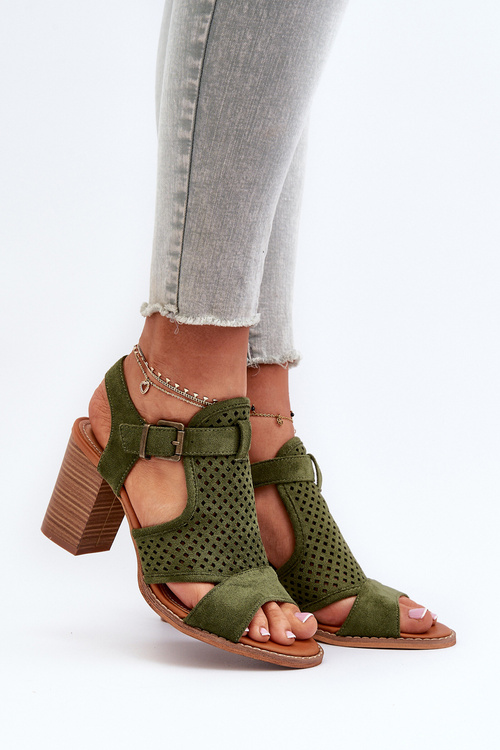 Lace Sandals with Stiletto Heel Dark Green Hey Lover