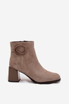 Suede Block Heel Boots Lined With Decorative Detail Artiker 57C0014 Beige