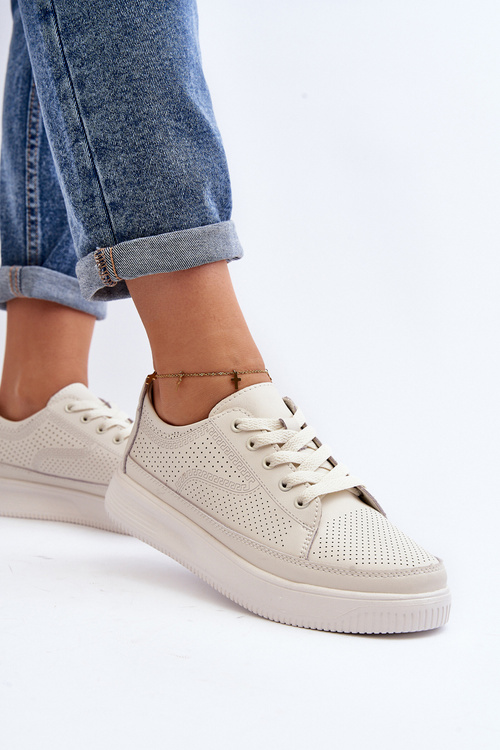 Buty Sportowe Sneakersy Damskie Skóra Failla Białe SP 020