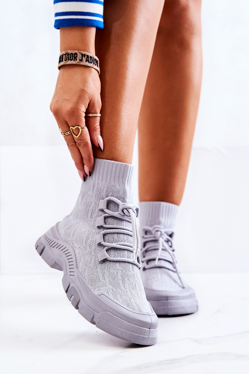 Buty Sportowe Wiązane Skarpetka Szare Kimberly