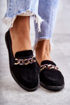 Women's Suede Loafers With A Chain Black Noli