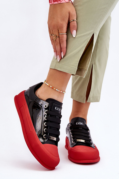 Women's Lacquered Platform Sneakers GOE LL2N4021 Black-Red