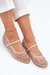 Mesh Ballet Flats With Embroidery And Decoration Beige Tillilora