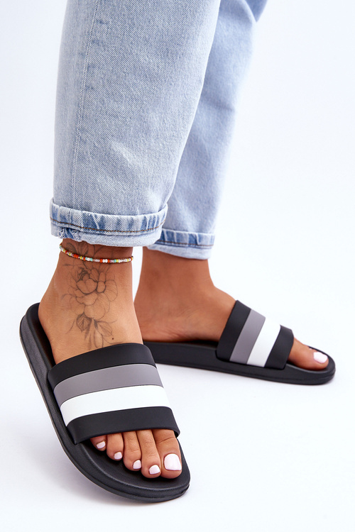 Women's Striped Slippers Black Vision