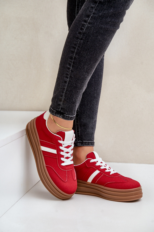 Buty Sportowe Wygodne Damskie Platforma Czerwone Devan