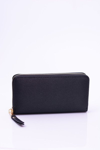 Large Women's Striped Black Wallet Gold Plated Hardware