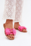 Women's Flat Sandals With Tulle Bow Fuchsia Tanira