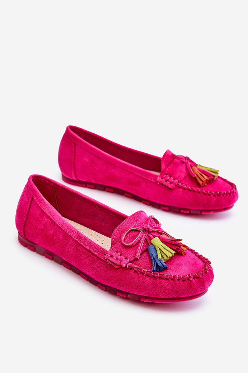Suede Loafers With Bow And Fringes Fuchsia Dorine