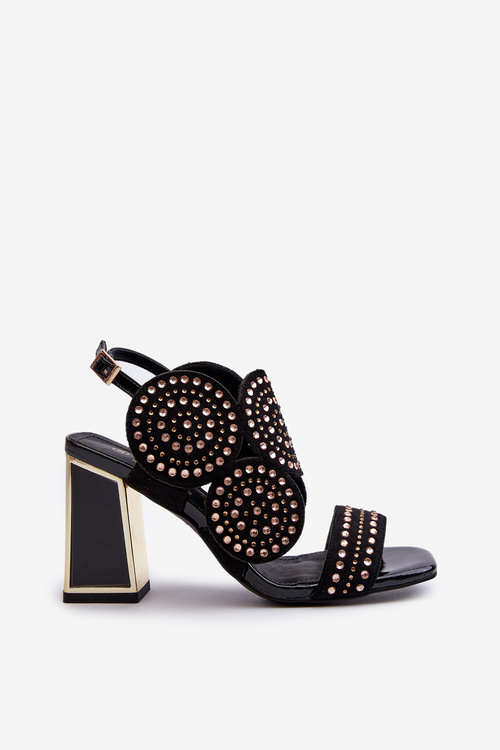 Sandały Damskie Zdobione Na Słupku Czarne D&A CR026