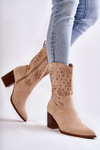 Women's Suede Boots With Cowboy Boots Beige Ariane