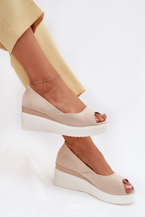 Wedge Women Sandals Made Of Eco Suede Light Beige Velira