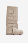 Warm Boots With Folded Shaft And Buckles Light Beige Cialetta
