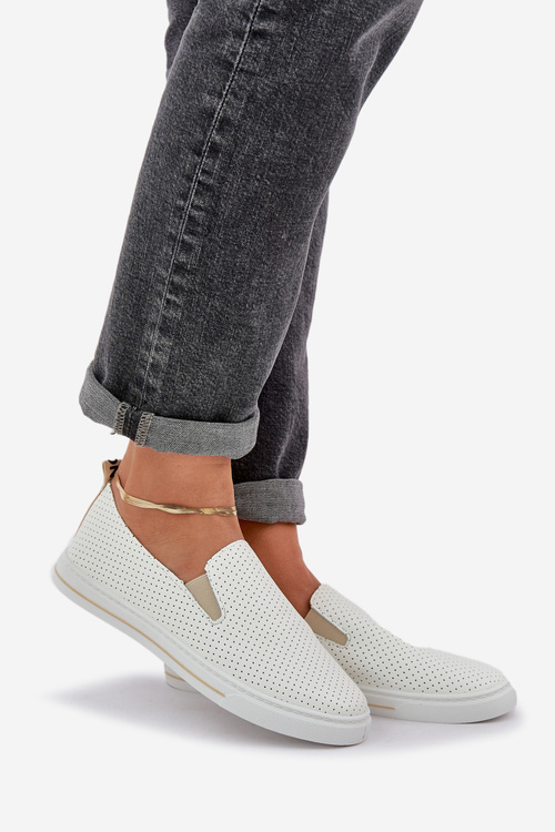 Slip-on eco leather women's sneakers with inscription light beige Zalinne