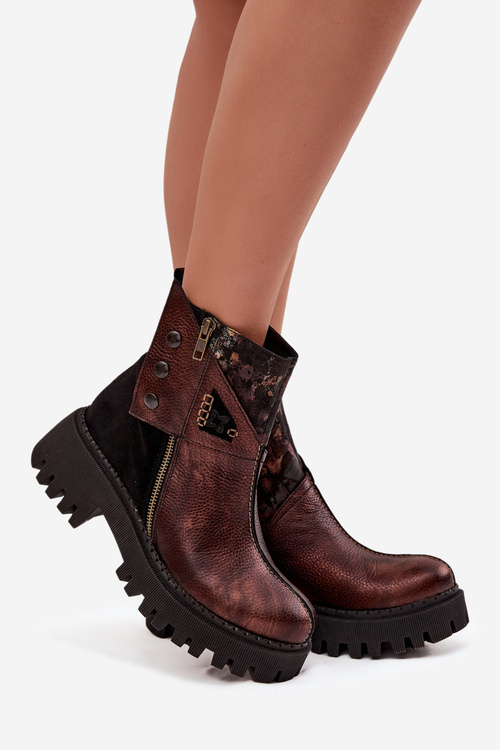 Leather Insulated Ankle Boots On Platform And Flat Heel Maciejka 06140-02 Brown