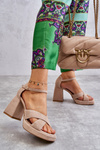 Women's Suede High Heel Sandals Leski Shoes 3221 Beige