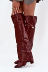 Insulated Boots with Turned Over Shaft Over the Knee Block Heel Bordeaux Serelle