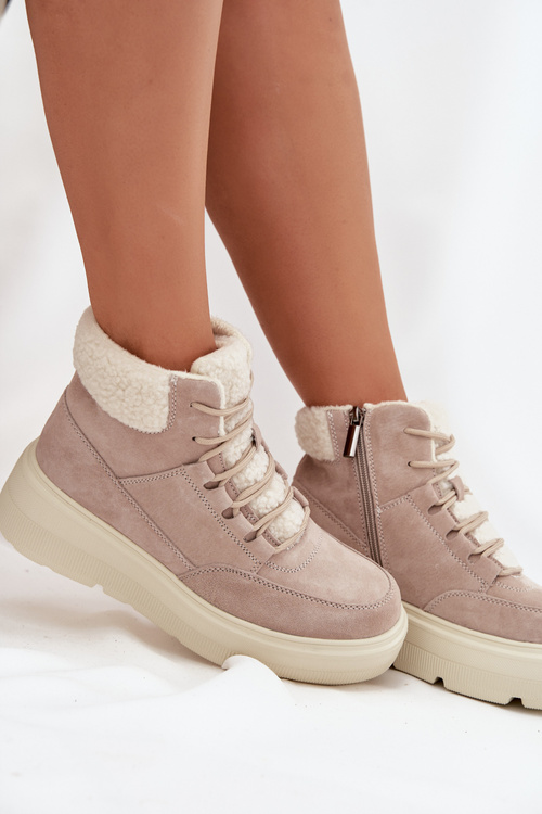 Suede Winter Boots for Women with Fur Lining on Platform Vinceza 95354 Beige