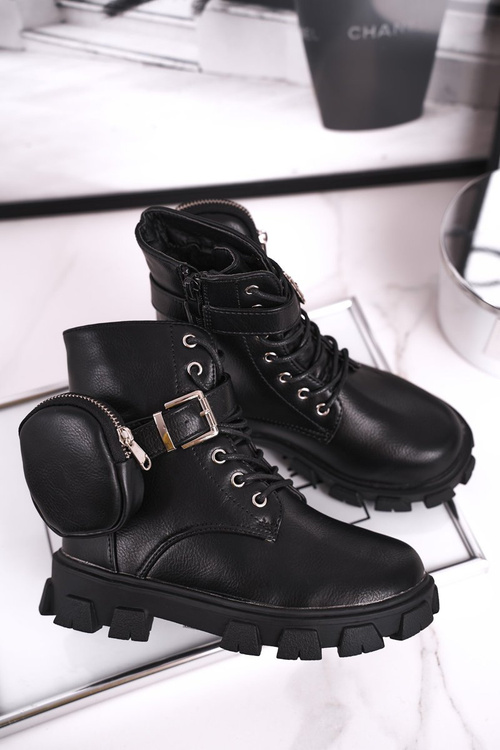 Children's boots with warm fur small bag black Twinkle