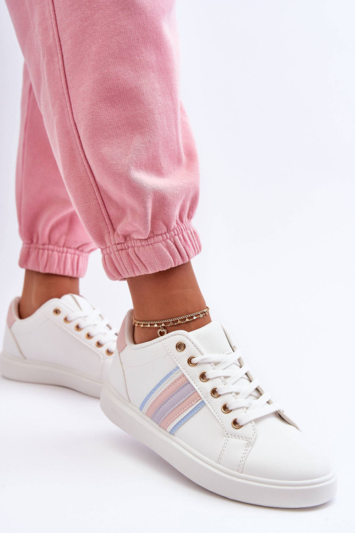 Buty Sportowe Damskie Skóra Biało-Różowe Rilee 2085