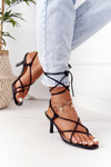 Lace-up High Heel Sandals With Square Toe Black Runway