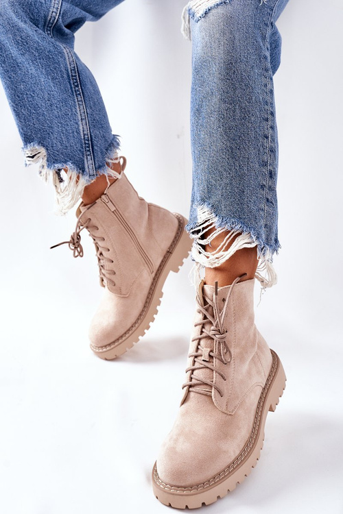 Suede Zipper Boots Beige Belados