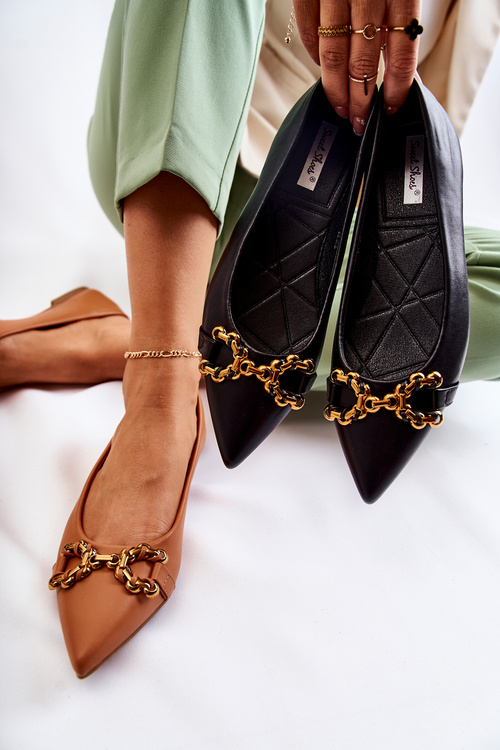 Baleriny Damskie Skóra Szpic Ozdoba Czarne Carlos