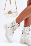Fashionable Lace-up Boots with Decorative Strip White Rocky