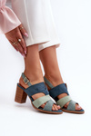 Women's sandals in eco suede on high block heel blue Qutima