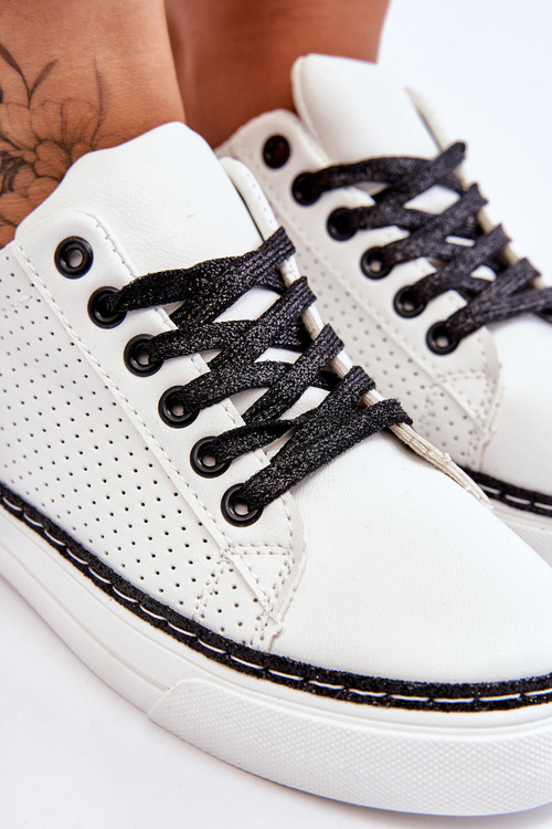 Trampki Niskie Damskie Perforacja Biało-Czarne Daxton